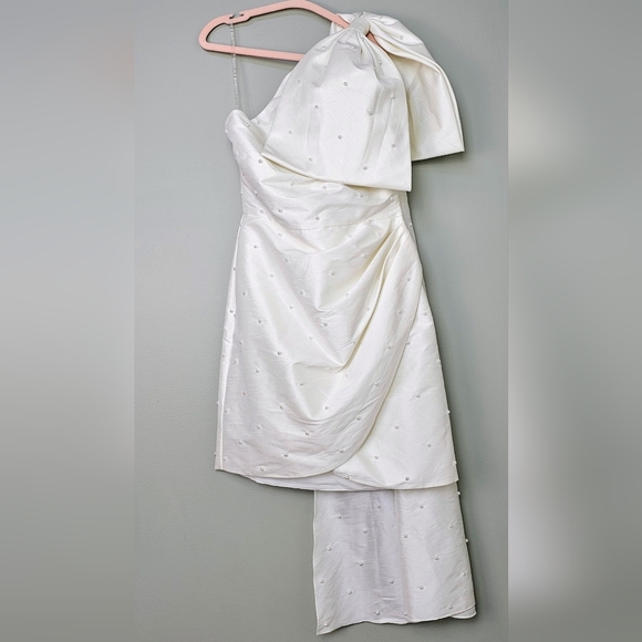 Sachin & Babi Pippa One-Shoulder Pearl-Embellished Bridal Wedding Mini Dress, 0 - Picture 6 of 15